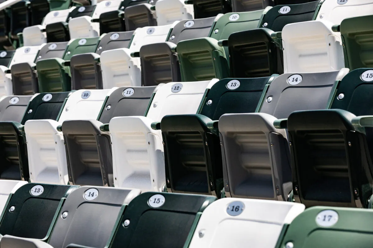 Soccer stadium seating in Irvine, Calif., on May 14, 2021. (John Fredricks/The Epoch Times)