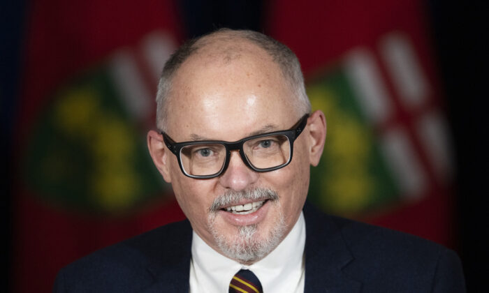 Kieran Moore, Ontario chief medical officer of Health, speaks at a press conference at Queen’s Park regarding the easing of restrictions during the COVID-19 pandemic in Toronto on Jan. 20, 2022. (Nathan Denette/The Canadian Press)