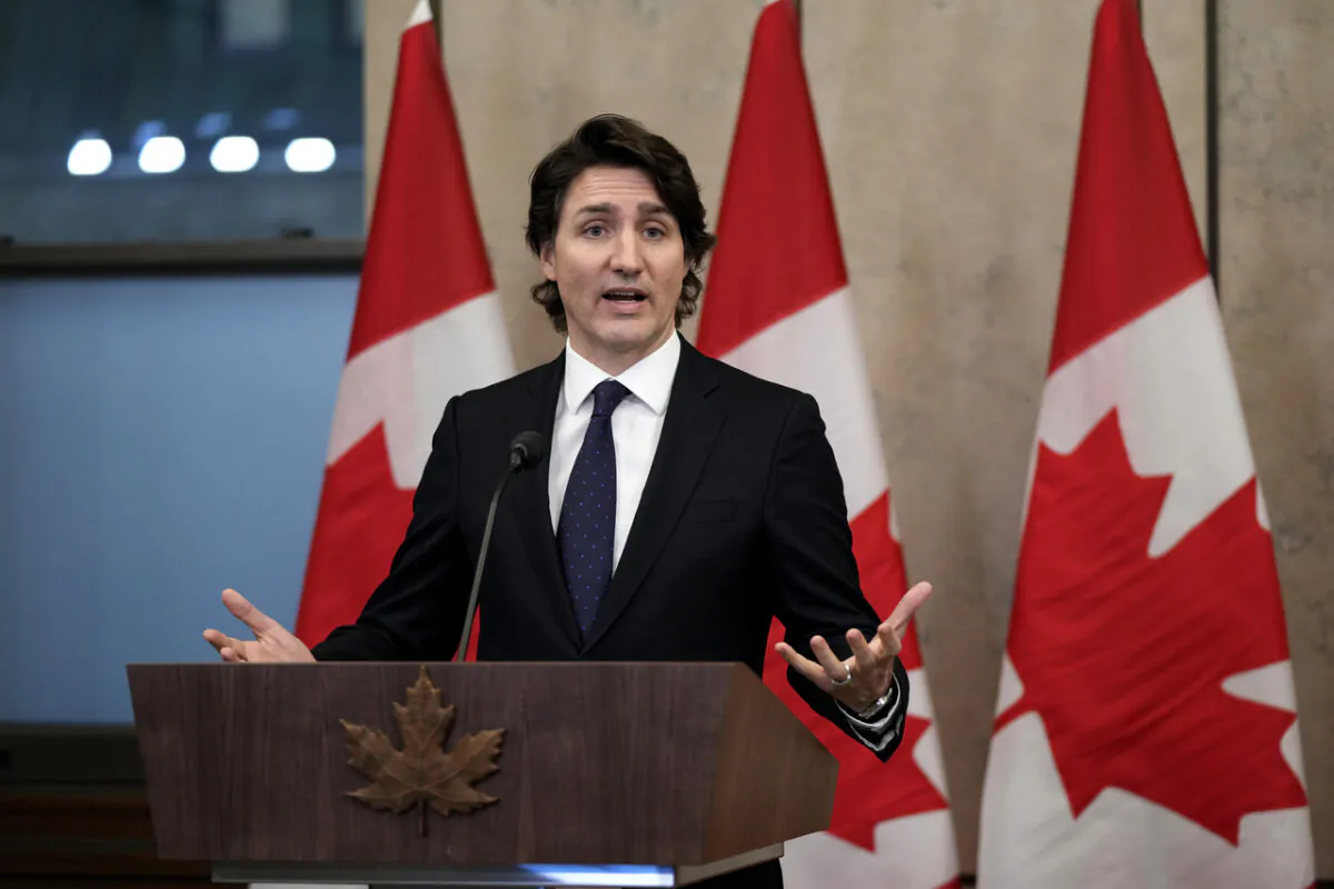 Prime Minister Justin Trudeau speaks during a press conference in Ottawa on Feb. 11, 2022. (The Canadian Press/Justin Tang)