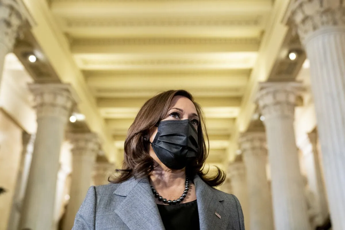 Vice President Kamala Harris in the U.S. Capitol in Washington, on the anniversary of the Capitol breach, on Jan. 6, 2022. (Stefani Reynolds/Pool/Getty Images)