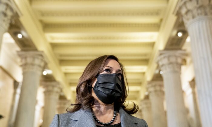Vice President Kamala Harris in the U.S. Capitol in Washington, on the anniversary of the Capitol breach, on Jan. 6, 2022. (Stefani Reynolds/Pool/Getty Images)