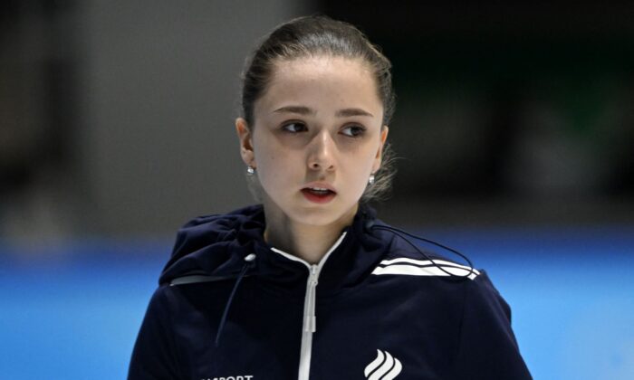 Russia's Kamila Valieva attends a training session prior the Figure Skating Event at the Beijing 2022 Olympic Games in Beijing on Feb. 12, 2022. (Manan Vatsyayana/AFP via Getty Images)