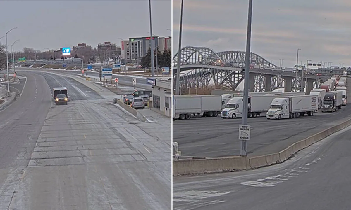 Live cameras show traffic moving smoothly on the Blue Water Bridge between Michigan and Canada. (Screenshot via Ontario Ministry of Transportation)