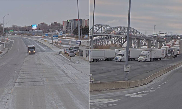 Live cameras show traffic moving smoothly on the Blue Water Bridge between Michigan and Canada. (Screenshot via Ontario Ministry of Transportation)