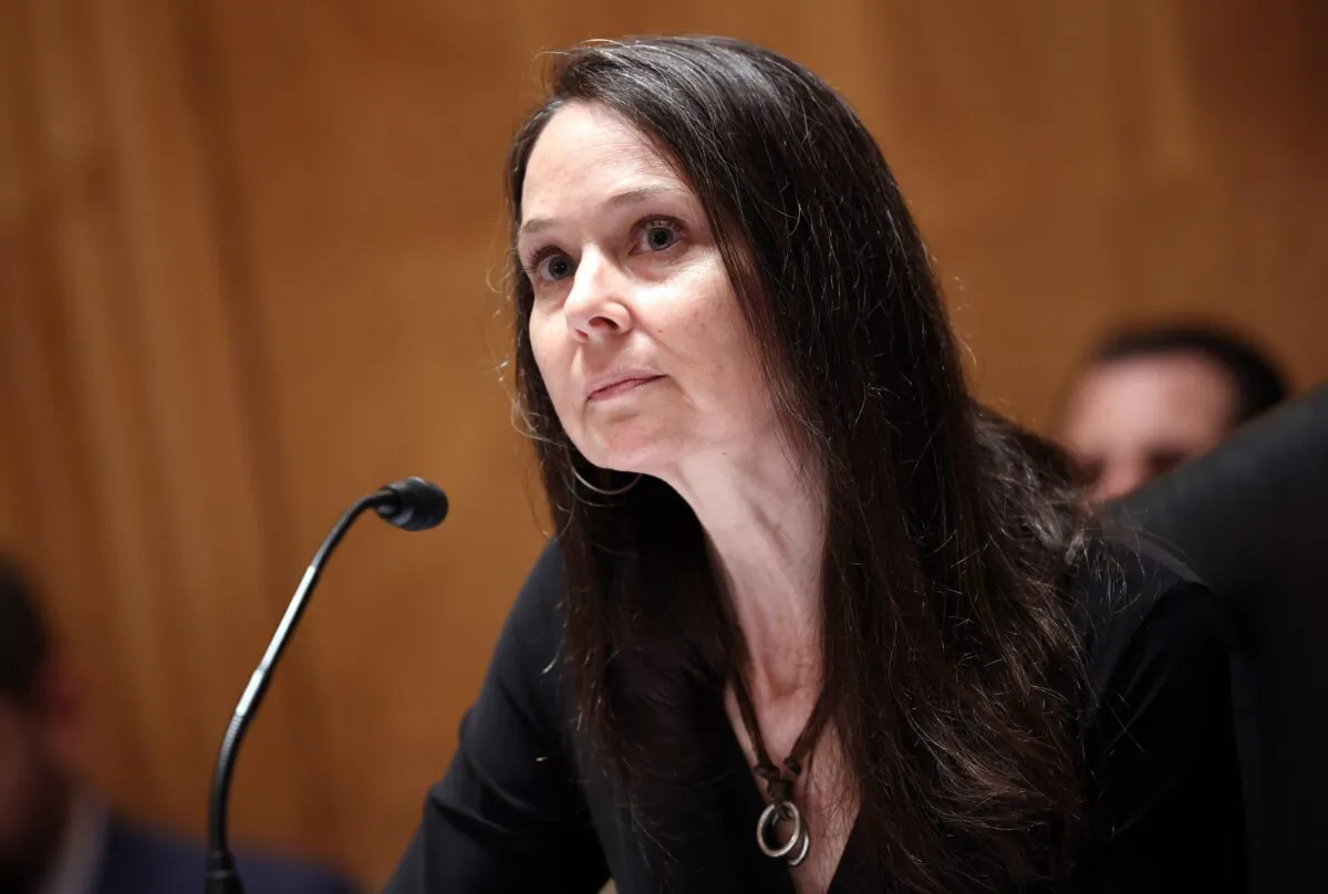 Jen Easterly, the director of Cybersecurity and Infrastructure Security Agency, answers questions during her confirmation hearing in Washington on June 10, 2021. (Kevin Dietsch/Getty Images)