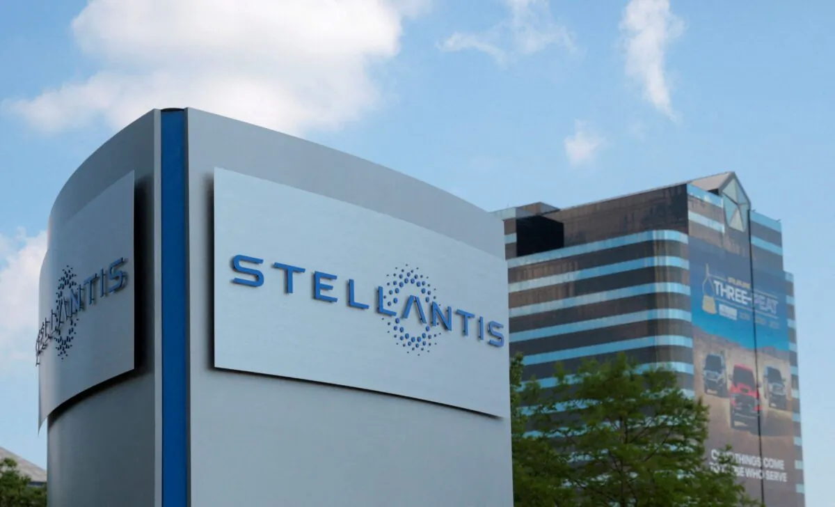 A Stellantis sign is seen outside its headquarters in Auburn Hills, Mich., on June 10, 2021. (Rebecca Cook/Reuters)