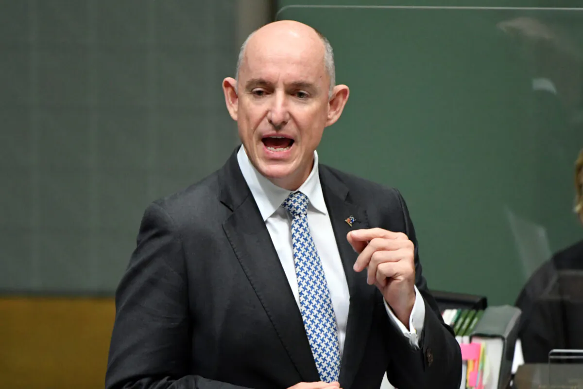 Minister for Employment Stuart Robert during Question Time in the House of Representatives at Parliament House in Canberra, Australia, on Dec. 1, 2021. (AAP Image/Mick Tsikas)