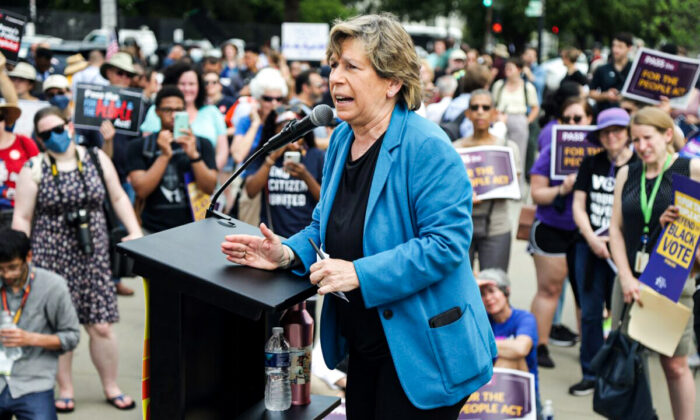 Randi Weingarten, president of the American Federation of Teachers, speaks during a rally in front of the U.S. Supreme Court in Washington on June 9, 2021. (Alex Wong/Getty Images)