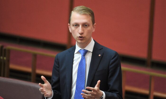 Liberal Senator James Paterson in the Senate at Parliament House in Canberra, Australia, on Nov. 21, 2016. (AAP Image/Mick Tsikas) 