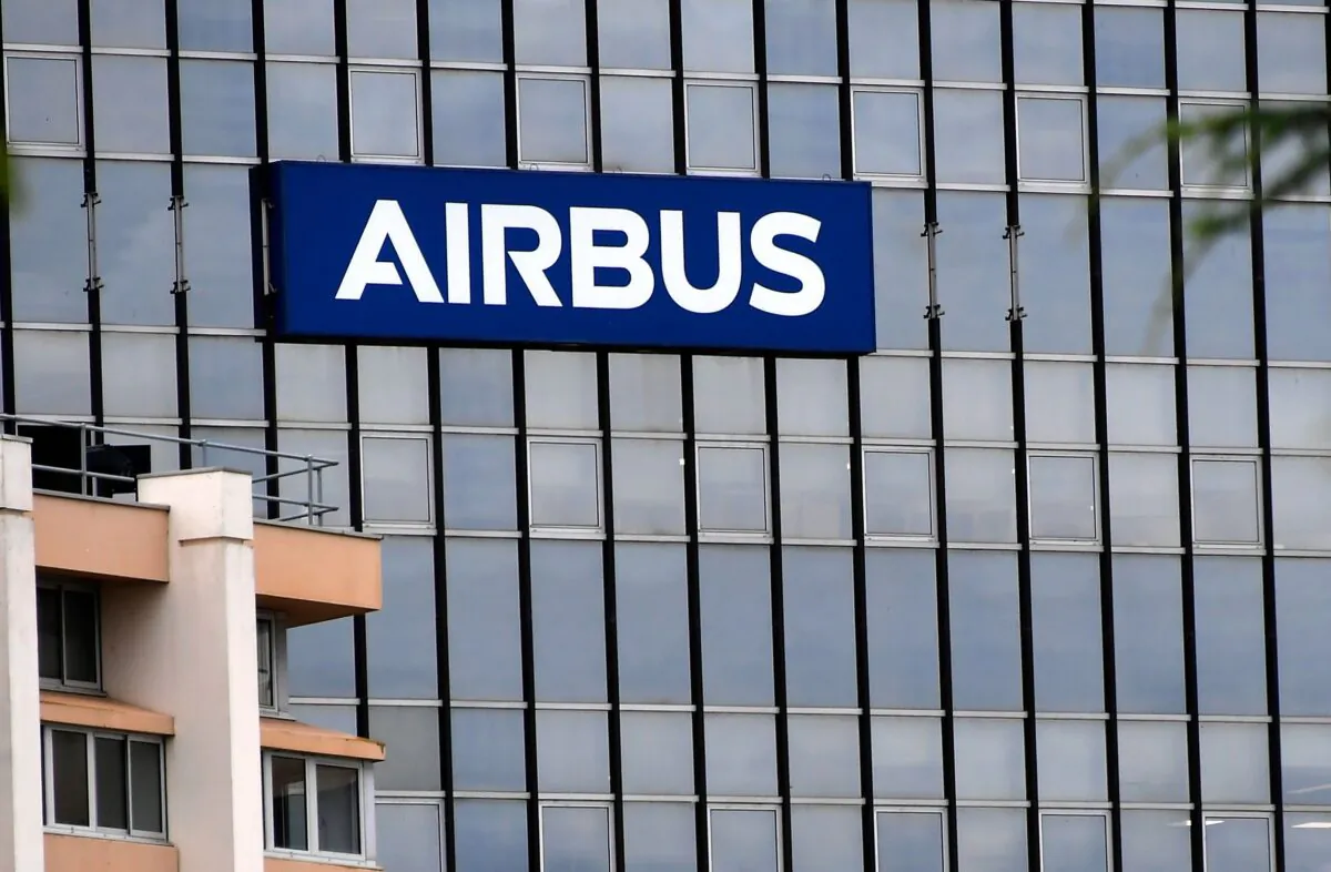 The Airbus logo on the company headquarter's building in Saint-Martin du Touch near Blagnac, in the outskirt of Toulouse, France, on July 2, 2020. (Georges Gobet/AFP via Getty Images)