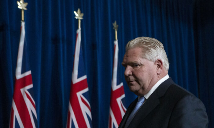Ontario Premier Doug Ford attends a news conference at the Queens Park in Toronto on Feb. 11, 2022. (The Canadian Press/Chris Young)