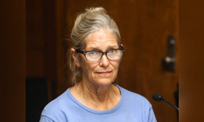 Leslie Van Houten attends her parole hearing at the California Institution for Women in Corona, Calif., on Sept. 6, 2017. (Stan Lim/The Orange County Register via AP)