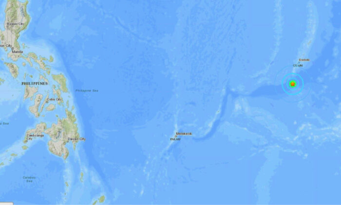 A map showing the earthquake at Merizo Village, Guam on Feb. 13, 2022. (Screenshot/USGS)