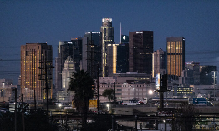 Downtown Los Angeles, Calif., on Jan. 20, 2022. (John Fredricks/The Epoch Times)