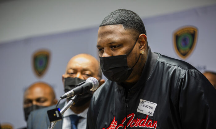 Larry Grant, uncle of 9-year-old Ashanti Grant, speaks during a news conference at the Houston Police Department headquarters in Houston on Feb. 14, 2022. (Marie D. De Jesús/Houston Chronicle via AP)