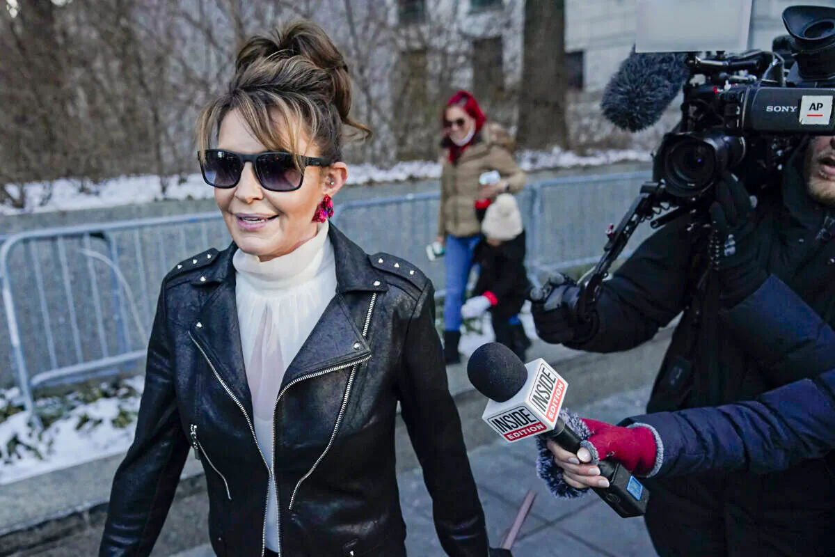 Former Alaska Gov. Sarah Palin leaves a courthouse in New York on Feb. 14, 2022. (Seth Wenig/AP Photo)