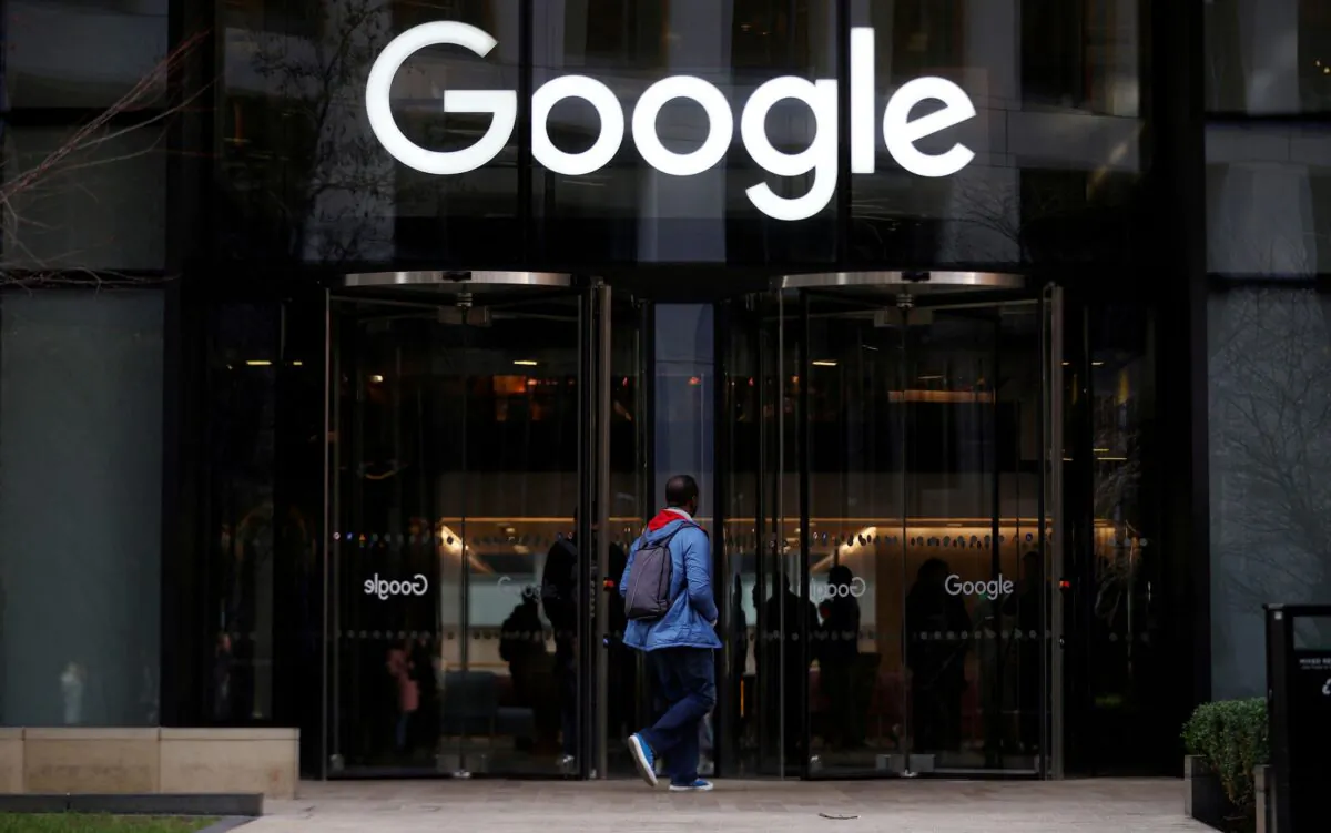 The Google logo is pictured at the entrance to the Google offices in London, Britain, on Jan. 18, 2019. (Hannah McKay/Reuters)