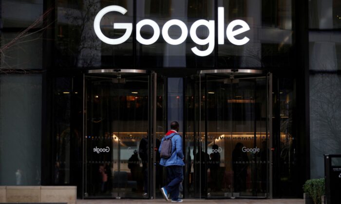 The Google logo is pictured at the entrance to the Google offices in London, Britain, on Jan. 18, 2019. (Hannah McKay/Reuters)