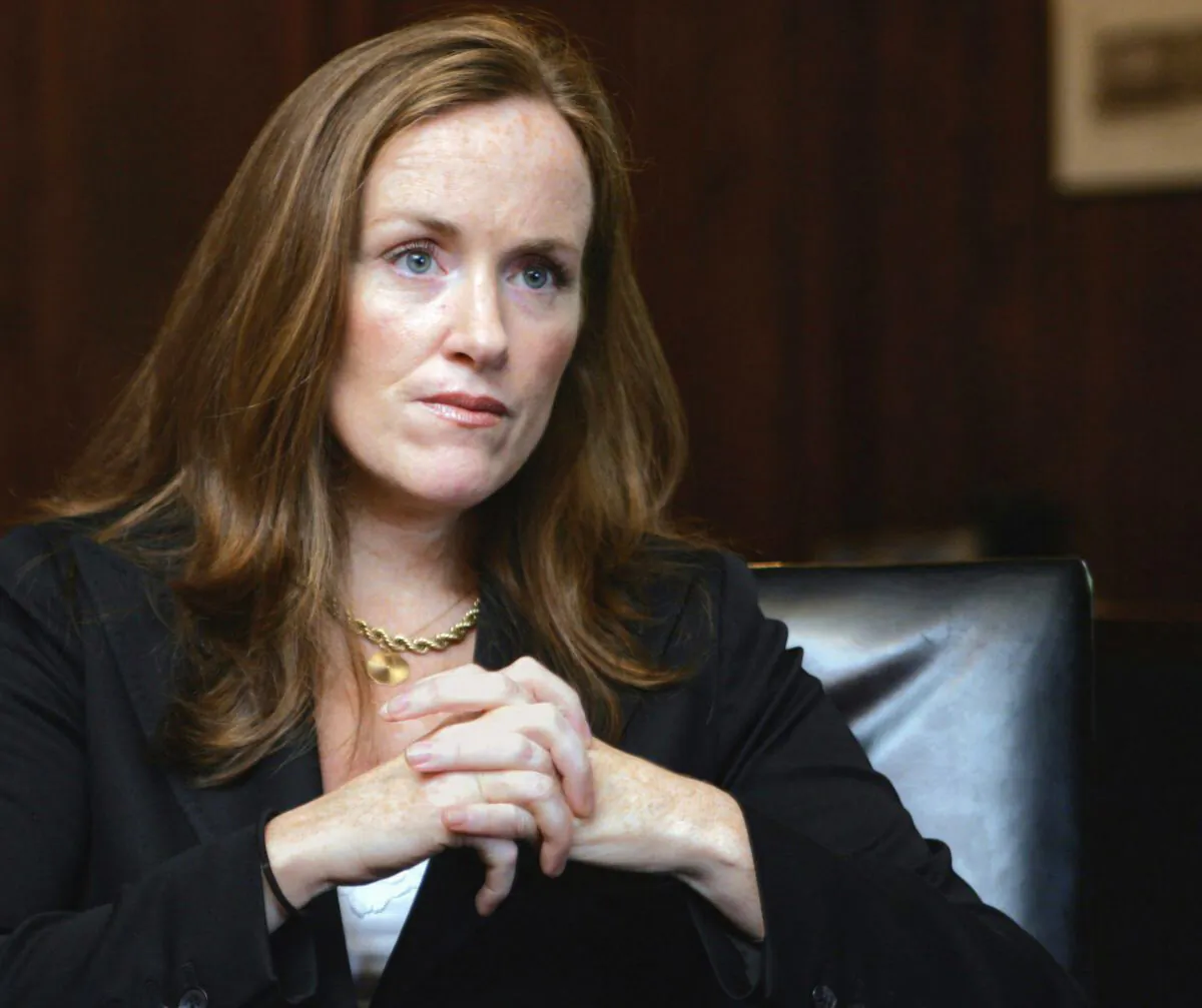 Then-Nassau County District Attorney Kathleen Rice listens to a reporter's questions in her Mineola, N.Y., office on Sept. 14, 2006. (Ed Betz, File/AP Photo)