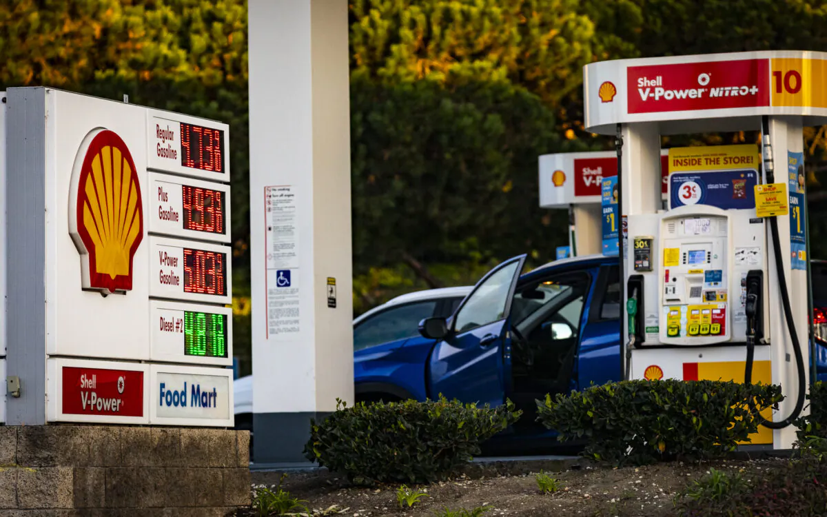 Gas prices are displayed at a Shell gas station in Newport Beach, Calif. on Jan. 27, 2022. (John Fredricks/The Epoch Times)