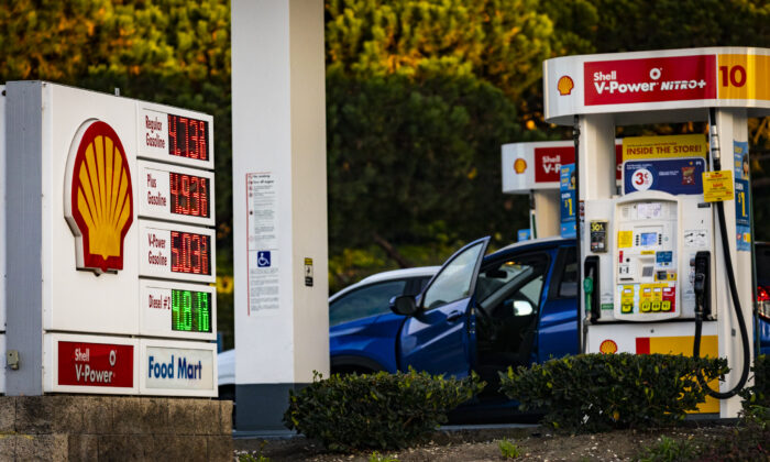 Gas prices are displayed at a Shell gas station in Newport Beach, Calif. on Jan. 27, 2022. (John Fredricks/The Epoch Times)