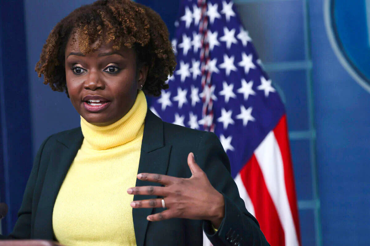 White House Principal Deputy Press Secretary Karine Jean-Pierre conducts a daily press briefing at the James S. Brady Press Briefing Room of the White House in Washington, on Feb. 14, 2022. (Alex Wong/Getty Images)