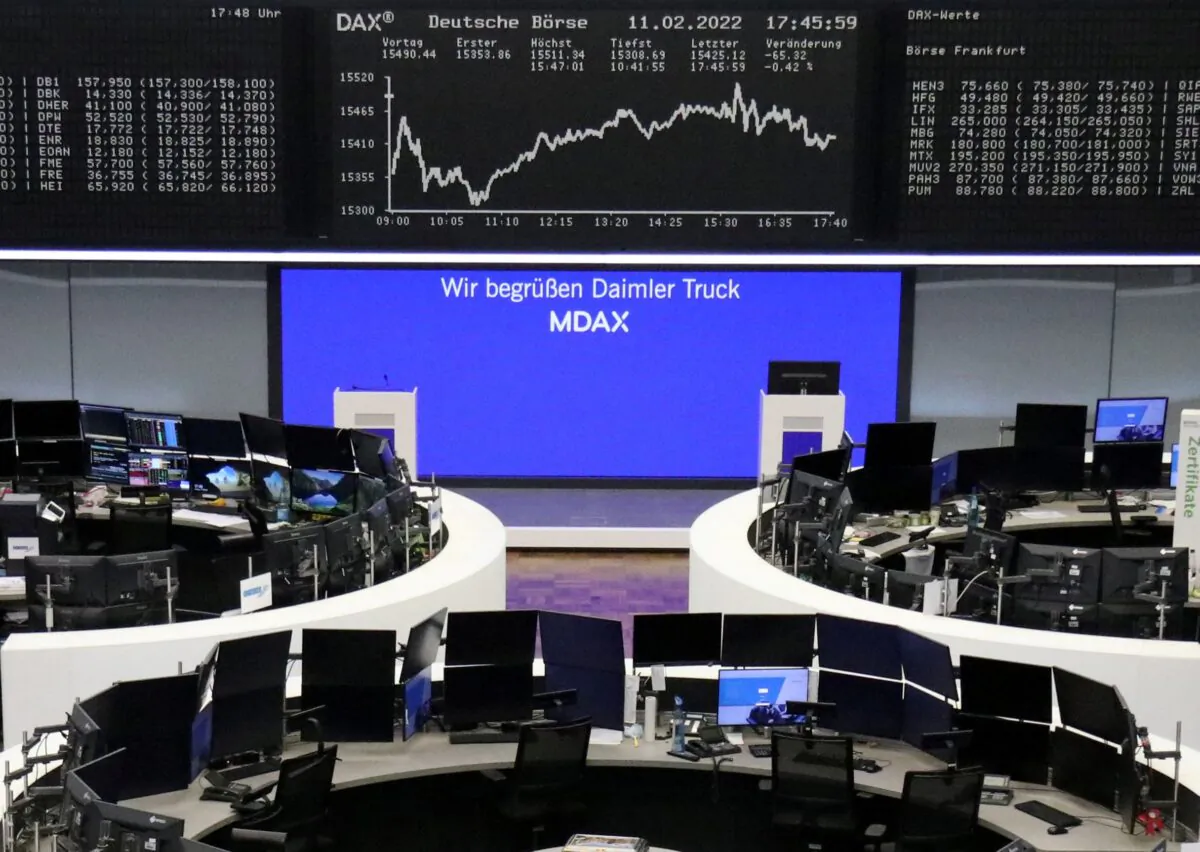 The German share price index DAX graph is pictured at the stock exchange in Frankfurt, Germany, on Feb. 11, 2022. (Staff/Reuters)