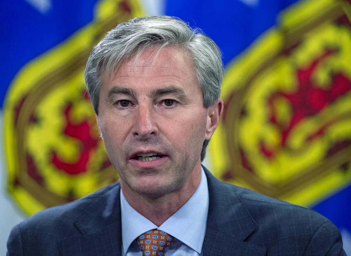 Nova Scotia Premier Tim Houston fields a question at a COVID-19 briefing in Halifax on Sept. 29, 2021. (Andrew Vaughan/The Canadian Press)