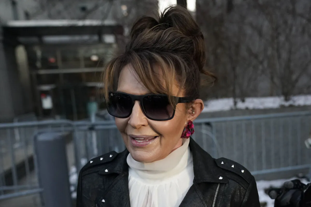 Former Alaska Gov. Sarah Palin leaves a courthouse in New York City on Feb. 14, 2022. (Seth Wenig/AP Photo)