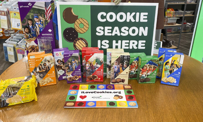Cookies are ready for ordering at the Girl Scouts of Northern California San Jose Office on Feb. 14, 2022. (Ilene Eng/The Epoch Times)