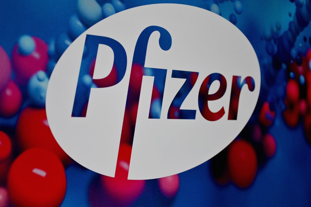 The Pfizer Inc. logo is seen at its headquarters in New York, on Dec. 9, 2020. (Angela Weiss/AFP via Getty Images)