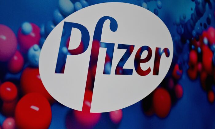 The Pfizer Inc. logo is seen at its headquarters in New York, on Dec. 9, 2020. (Angela Weiss/AFP via Getty Images)