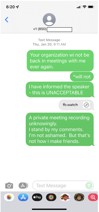 Text messages sent to Santiago Avila, Jr. of the Republican National Hispanic Assembly by Republican Florida State Representative Michelle Salzman following a meeting at her office on January 18.