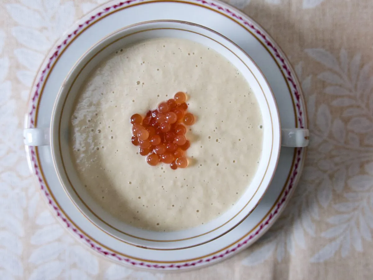 This rich, creamy soup is the perfect blank canvas to play with garnishes. (Victoria de la Maza)