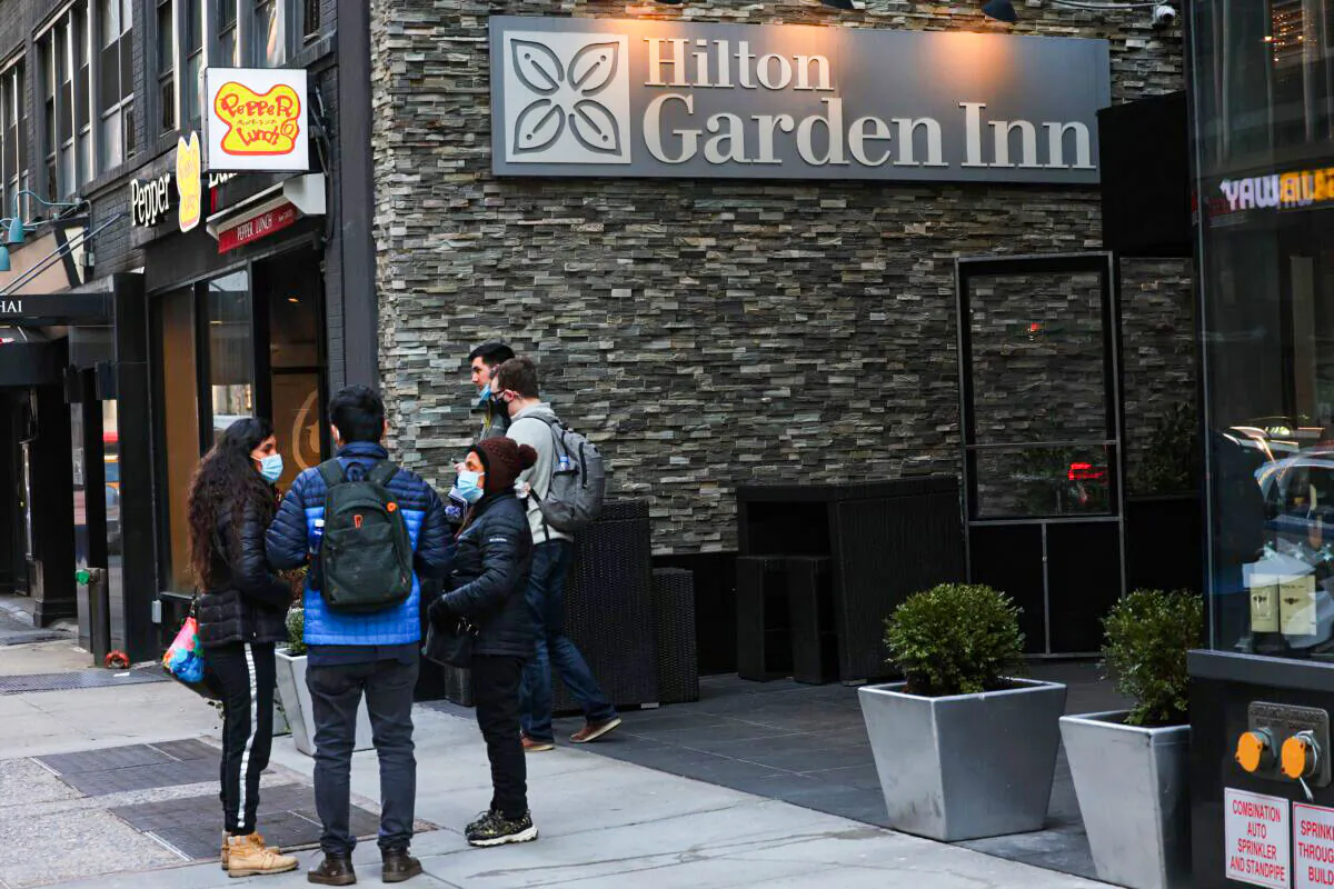 The Hilton Garden Inn Central Park South-Midtown West in New York, on Feb. 16, 2022. (Michael M. Santiago/Getty Images)