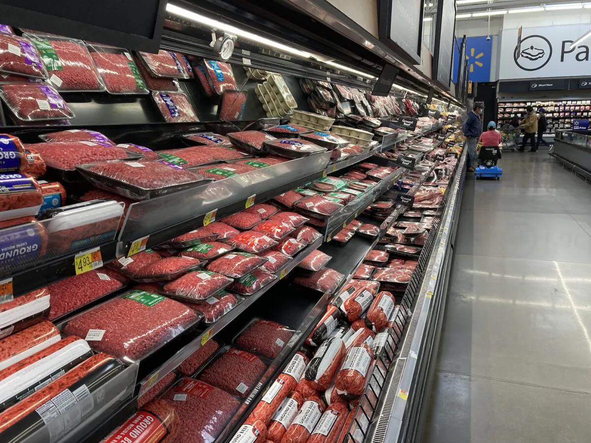 The beef section at Walmart in Flagstaff, Ariz., on Feb. 17, 2022. (Allan Stein/The Epoch Times)