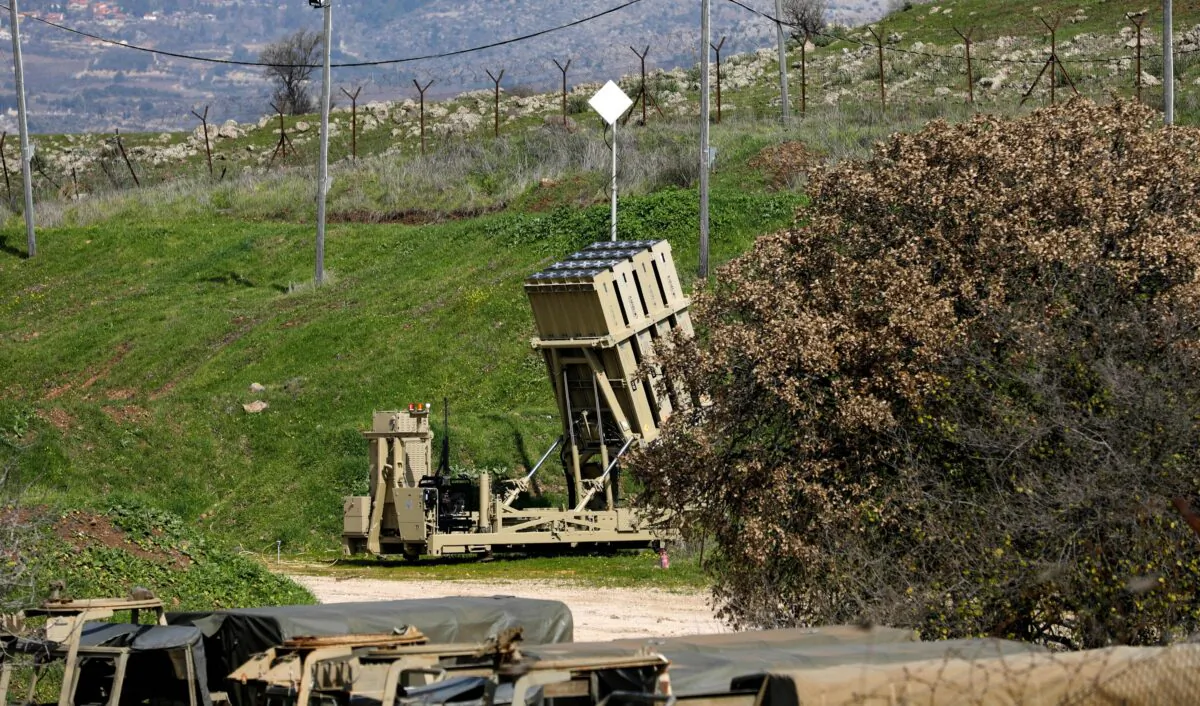 An Iron Dome defense system battery, designed to intercept and destroy incoming short-range rockets and artillery shells, in the Israeli annexed Golan Heights near the border with Lebanon, on Feb. 18, 2022. (Jalaa Marey/AFP via Getty Images)