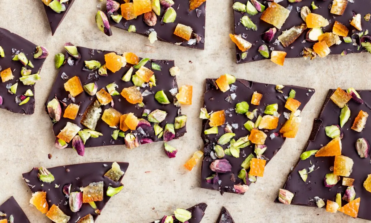 Pistachios, candied orange peel, and flaky sea salt make a bright and balanced combination. (Giulia Scarpaleggia)