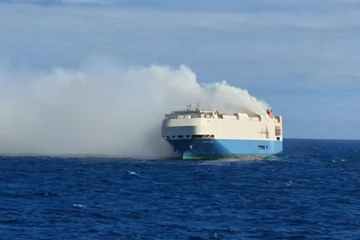 The Felicity Ace car carrier caught fire and was abandoned in the Atlantic Ocean this week. (Marinha Portuguesa)
