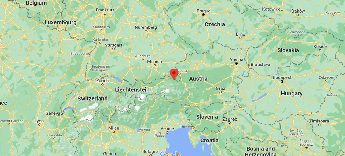 A map shows the location of the Lamprechtsofen cave  
near the village of St. Martin bei Lofer, in Austria, on Feb. 18, 2022. (Google Maps)