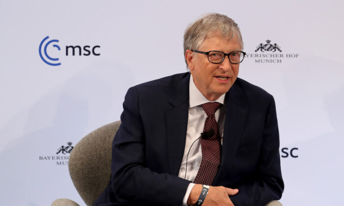 Bill Gates speaks during a panel discussion at the 2022 Munich Security Conference in Germany on Feb. 18, 2022. (Alexandra Beier/Getty Images)