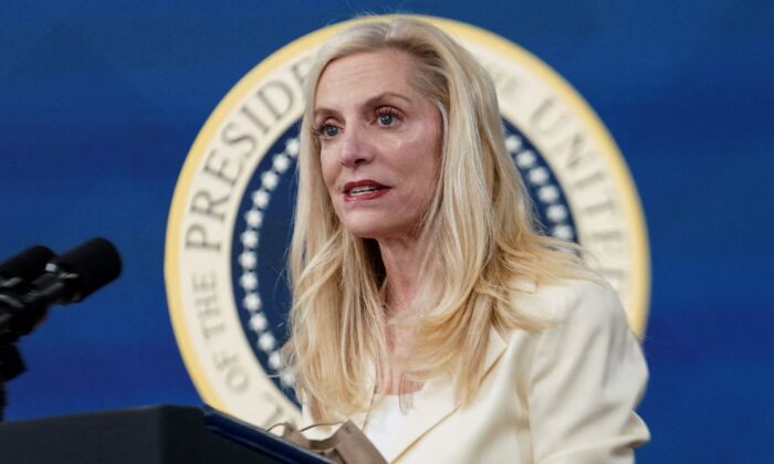 Federal Reserve board member Lael Brainard speaks after she was nominated by President Joe Biden to serve as vice chair of the Fed, in the Eisenhower Executive Office Building’s South Court Auditorium at the White House in Washington, on Nov. 22, 2021. (Kevin Lamarque/Reuters)