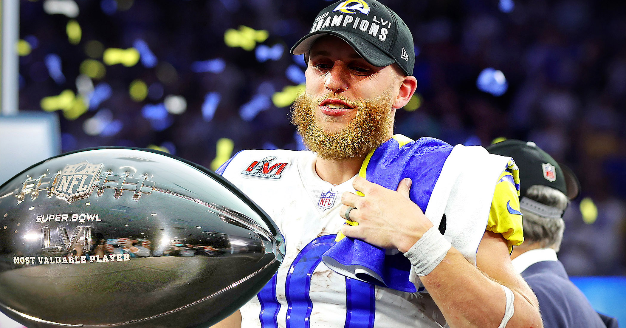 Nfler Cooper Kupp Hands Credit To God After Winning Super Bowl Mvp And Lombardi Trophy 