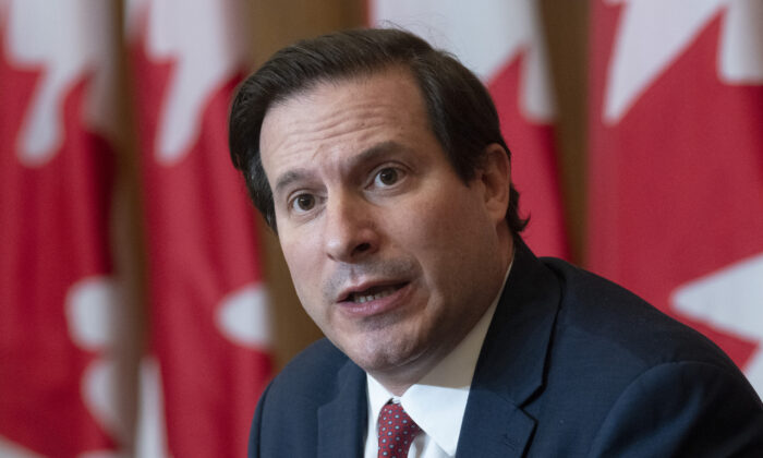 Public Safety Minister Marco Mendicino speaks during a news conference in Ottawa on on Feb. 15, 2022. (Adrian Wyld/The Canadian Press)