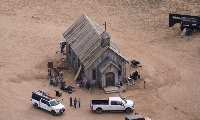 This aerial photo shows the Bonanza Creek Ranch in Santa Fe, N.M., on Oct. 23, 2021, where cinematographer Halyna Hutchins was shot and killed on the set of the film “Rust.” (Jae C. Hong/AP Photo)