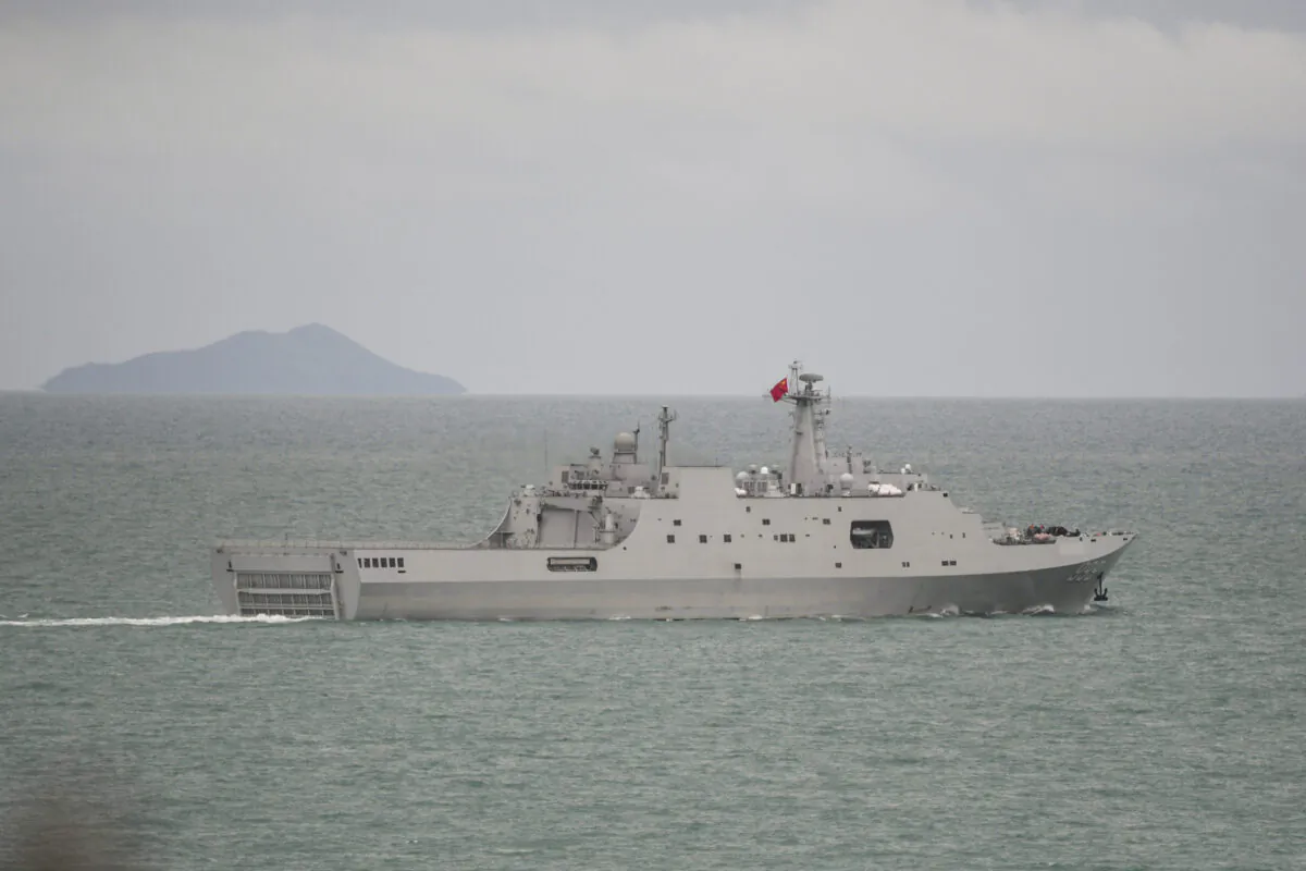 A PLA-N Yuzhao-class amphibious transport dock vessel transits through the Torres Strait on Feb. 18, 2022. (Australian Defence Force)