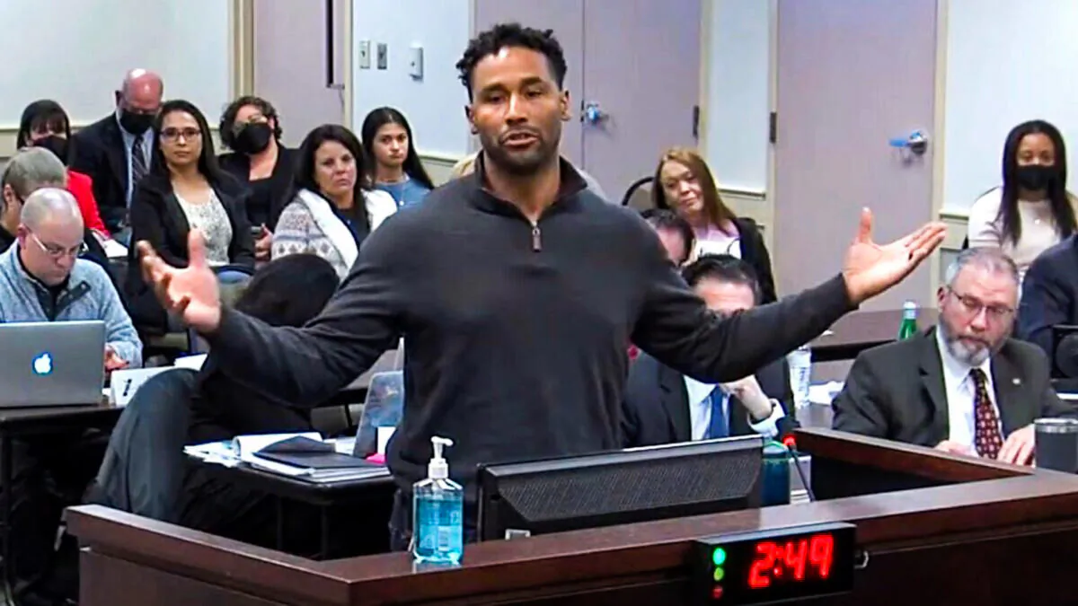 Brian Echevarria at a school board meeting in Cabarrus County, North Carolina, on Feb. 14, 2022. (Courtesy of Moms for Liberty)