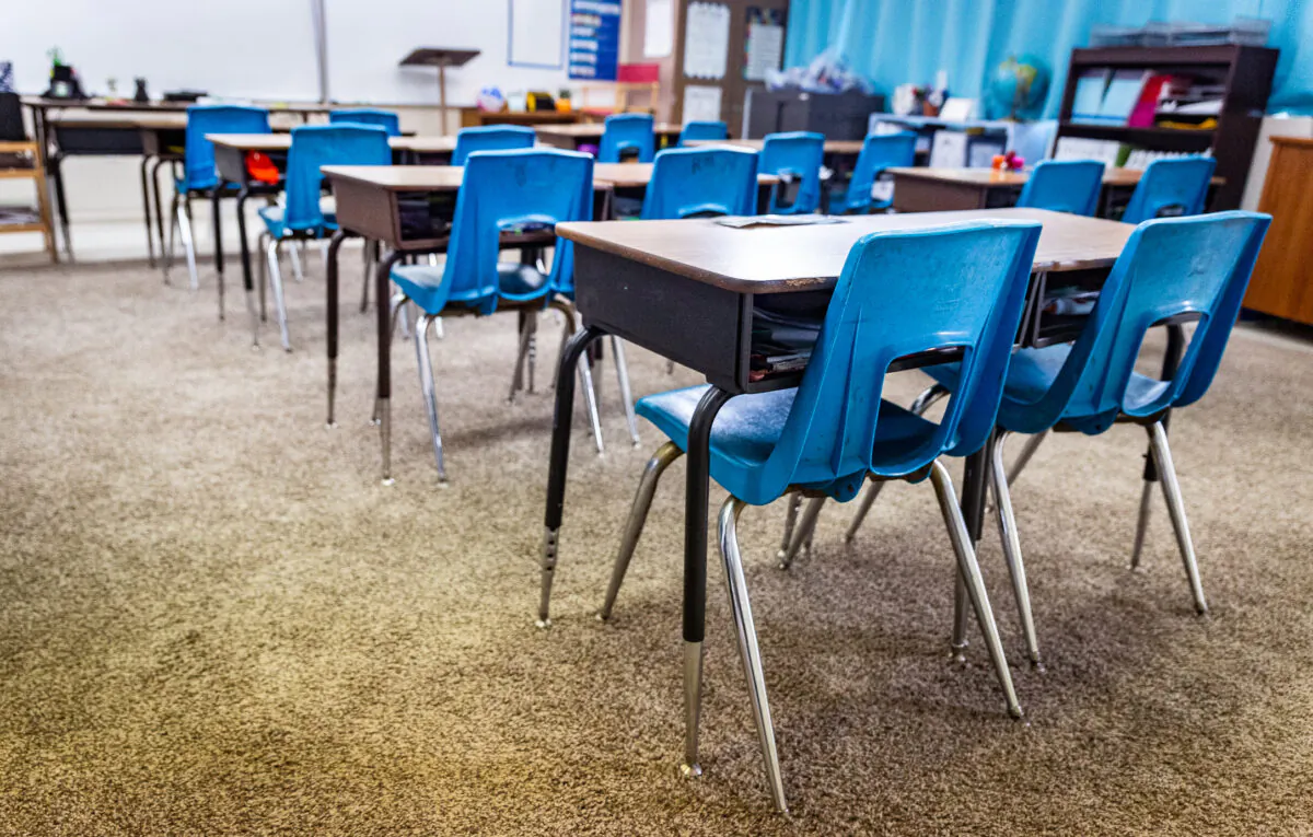 A classroom in a file photo on March 10, 2021. (John Fredricks/The Epoch Times)