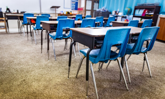 A classroom in Tustin, Calif., on March 10, 2021. (John Fredricks/The Epoch Times)