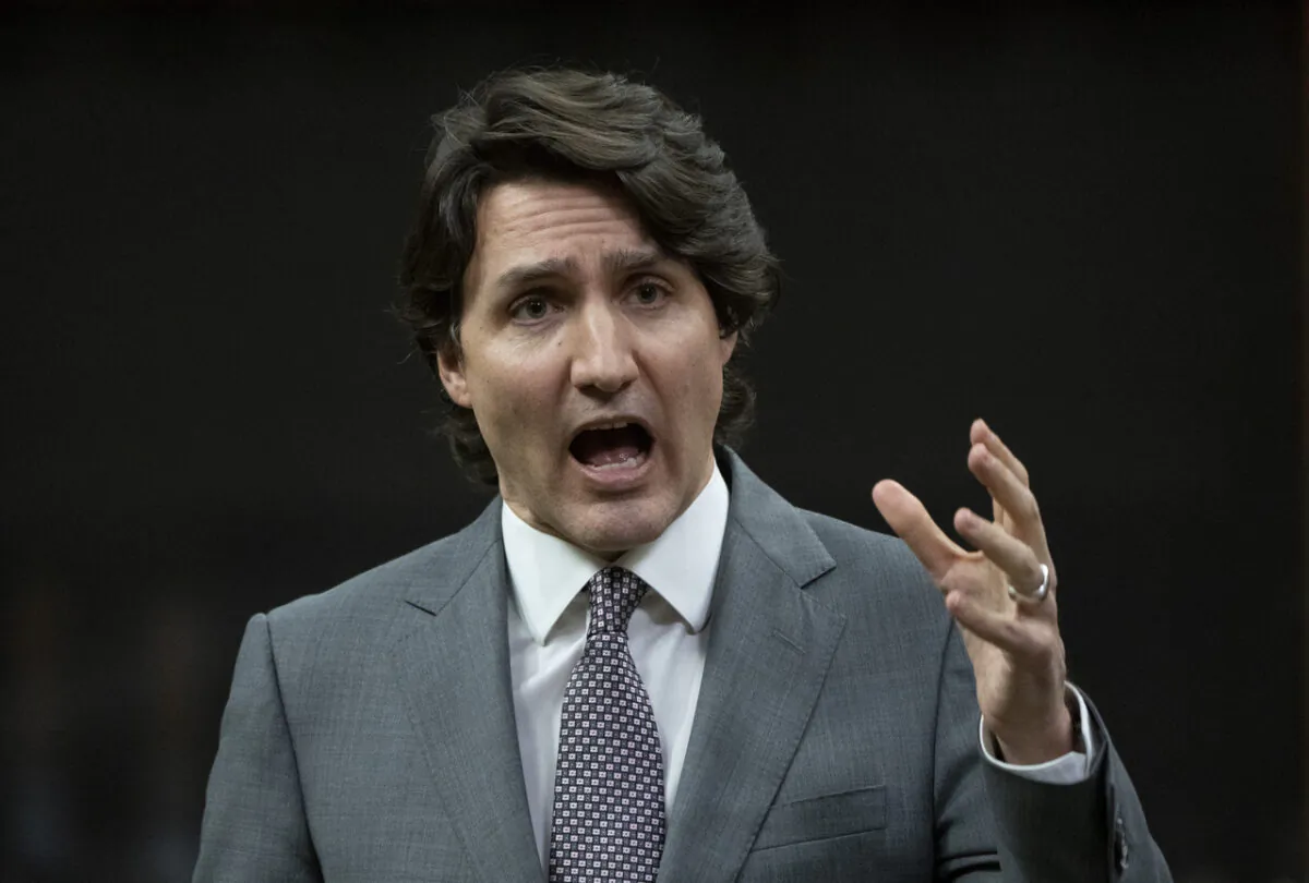 Prime Minister Justin Trudeau responds to a question during Question Period in Ottawa on Feb. 16, 2022. (Adrian Wyld/The Canadian Press)